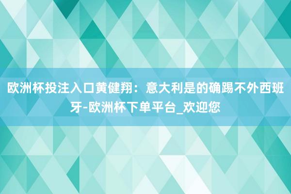 欧洲杯投注入口黄健翔：意大利是的确踢不外西班牙-欧洲杯下单平台_欢迎您